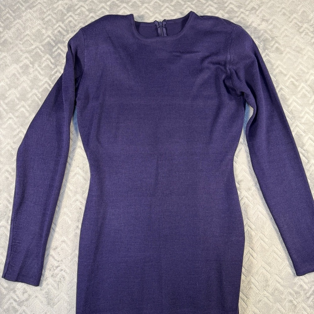 Marie St Claire Purple Knit Dress Medium Vintage Long Sleeve Acrylic Wool Midi